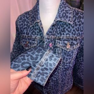 Chico's Blue Leopard Print Denim Jacket